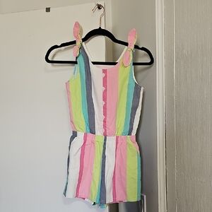 Gap Kids 100% Cotton Striped Romper With Pockets Size 8 Pink/Blue/Green